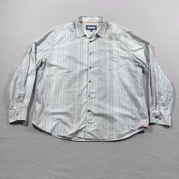 32 Bar Blues Shirt Men 2XL Green Striped Button Down Long Sleeve Costal Vacation - Picture 1 of 12